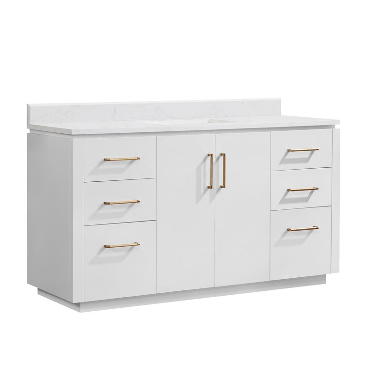 San 60'' White and Gold Freestanding Single Bathroom Vanity