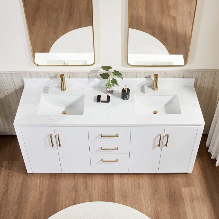 San 72" White Freestanding Double Vanity with Gold Hardware
