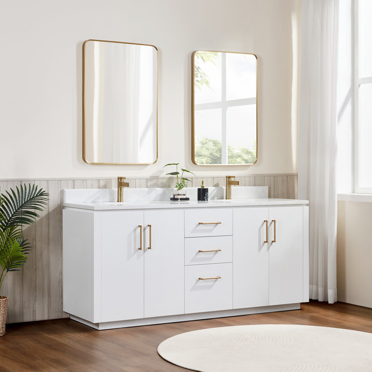 San 72" White Freestanding Double Vanity with Gold Hardware