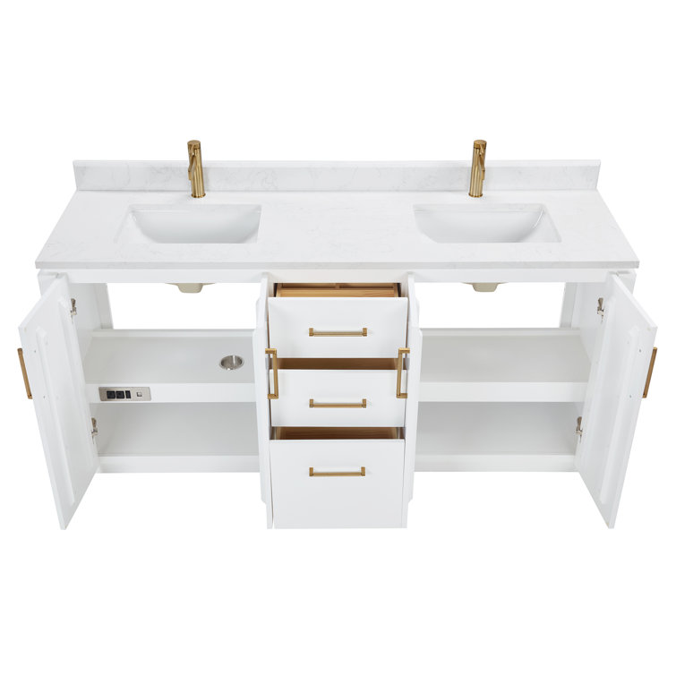 San 72" White Freestanding Double Vanity with Gold Hardware