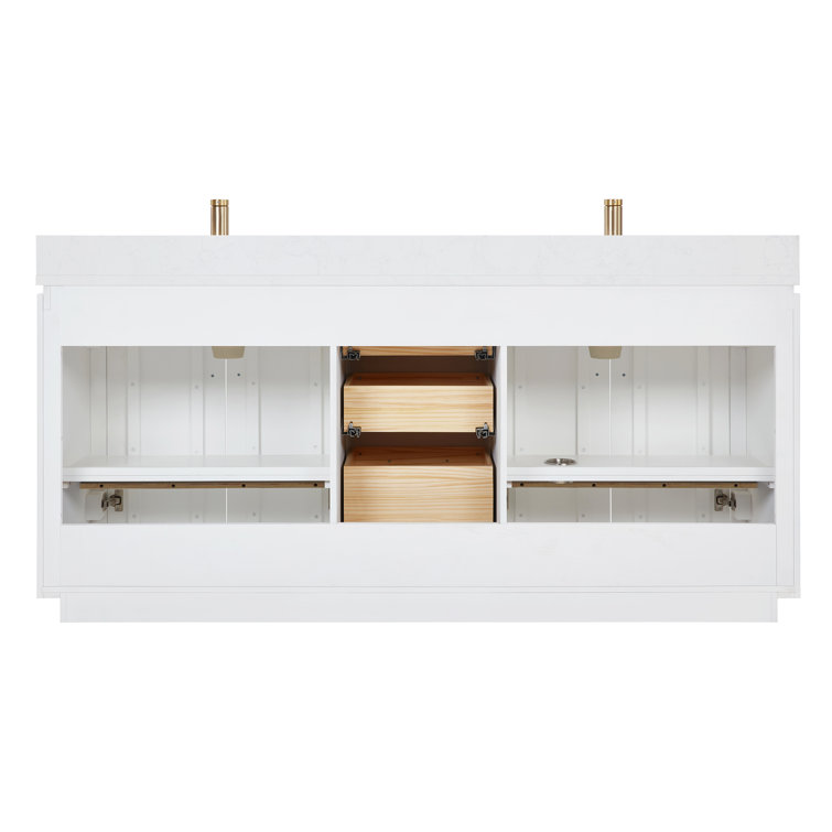 San 72" White Freestanding Double Vanity with Gold Hardware