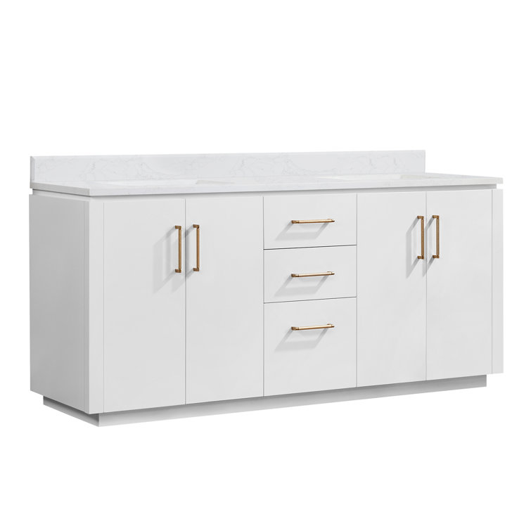 San 72" White Freestanding Double Vanity with Gold Hardware