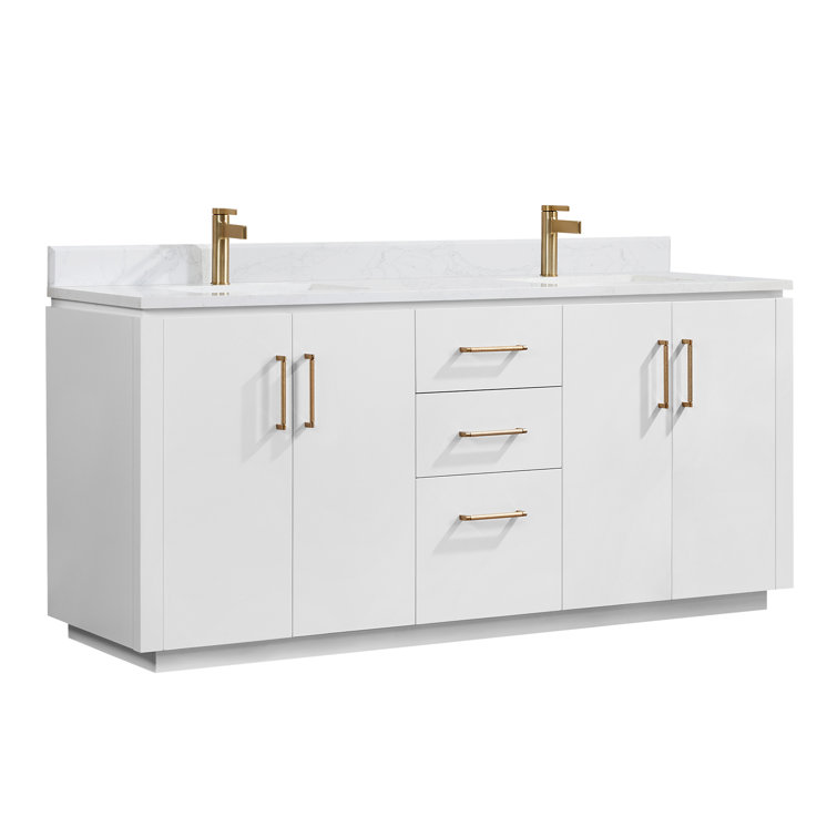 San 72" White Freestanding Double Vanity with Gold Hardware