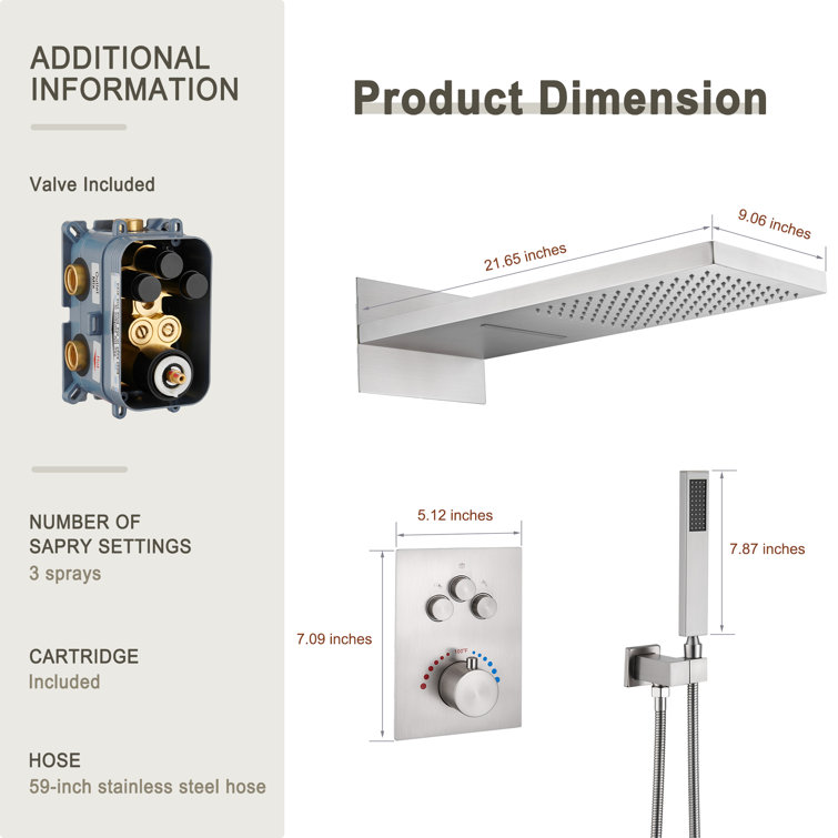 Matte Black and Brushed Nickel 22" Thermostatic Rainfall Shower System