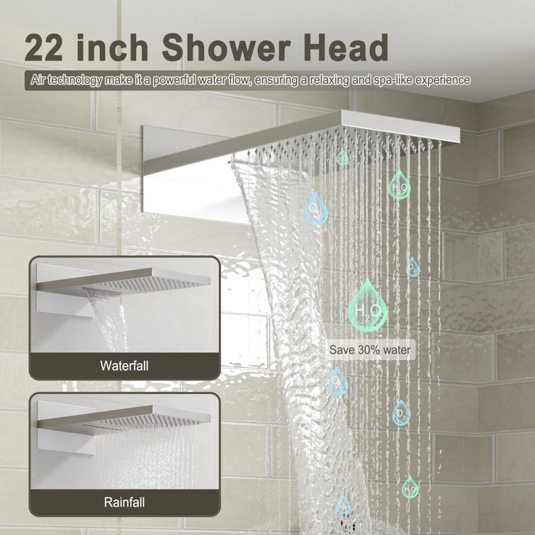Matte Black and Brushed Nickel 22" Thermostatic Rainfall Shower System