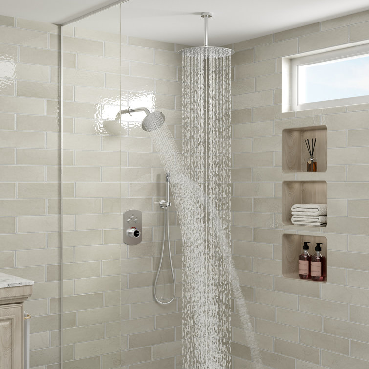 Brushed Nickel Dual Rainfall and Handheld Shower System with 12-inch Ceiling Mount