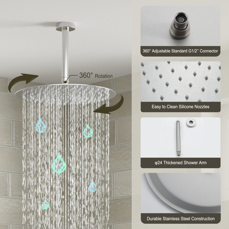Brushed Nickel Dual Rainfall and Handheld Shower System with 12-inch Ceiling Mount