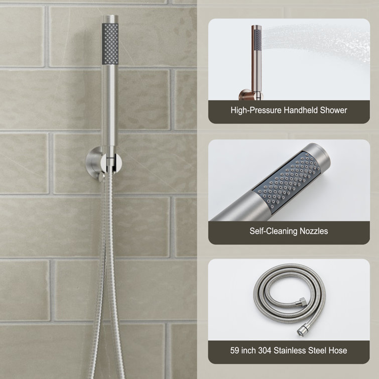 Brushed Nickel Dual Rainfall and Handheld Shower System with 12-inch Ceiling Mount