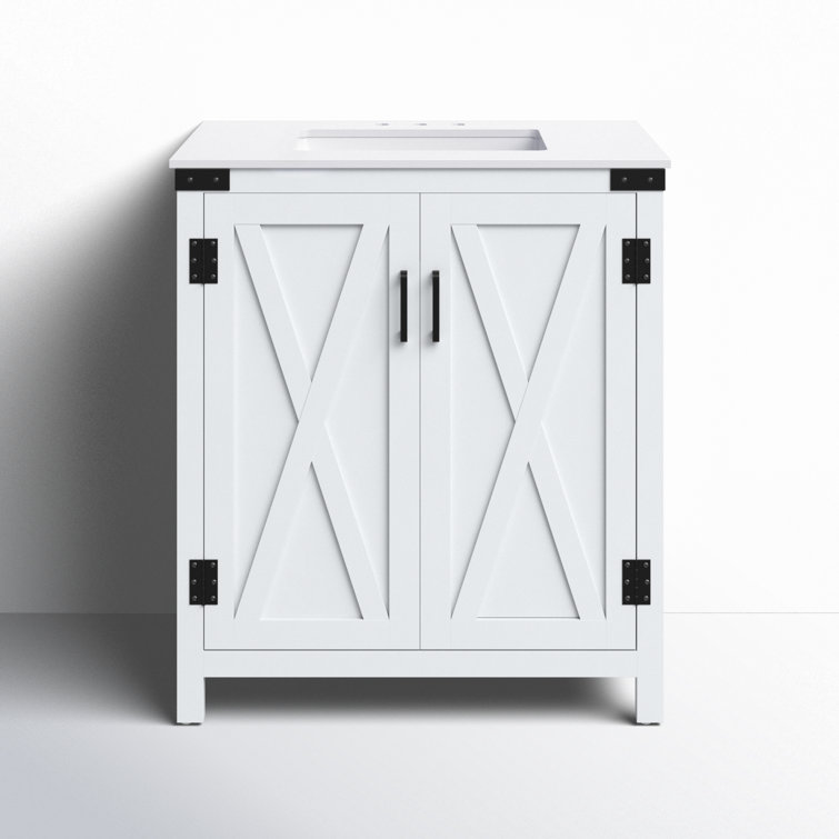 White Oak 30'' Freestanding Single Bathroom Vanity with Barn Doors