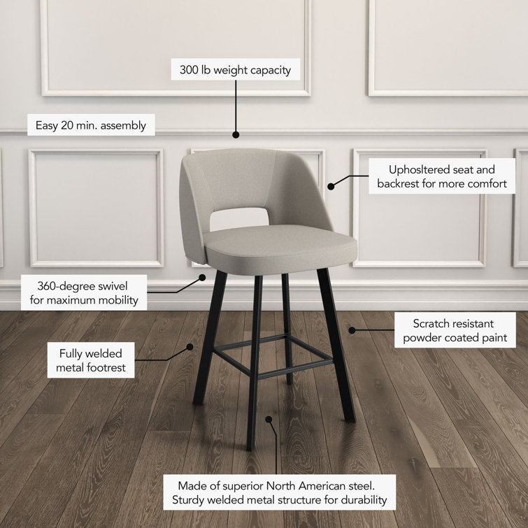 Grey-Beige Swivel Counter Stool with Black Metal Frame