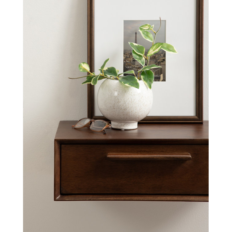 Dark Walnut Mango Wood Floating Wall Shelf with Drawer