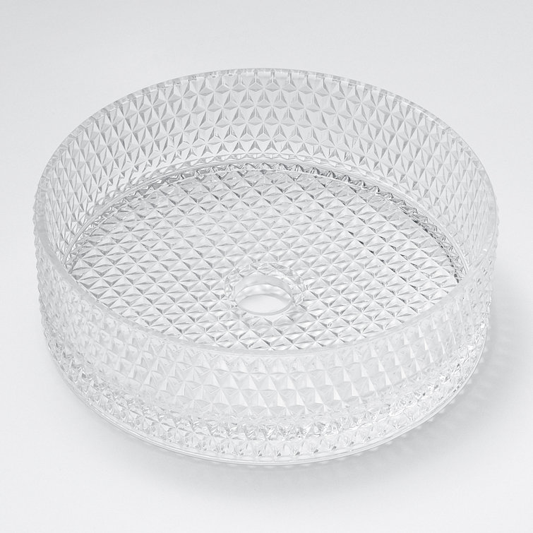 Clear Tempered Glass 16" Circular Bathroom Vessel Sink