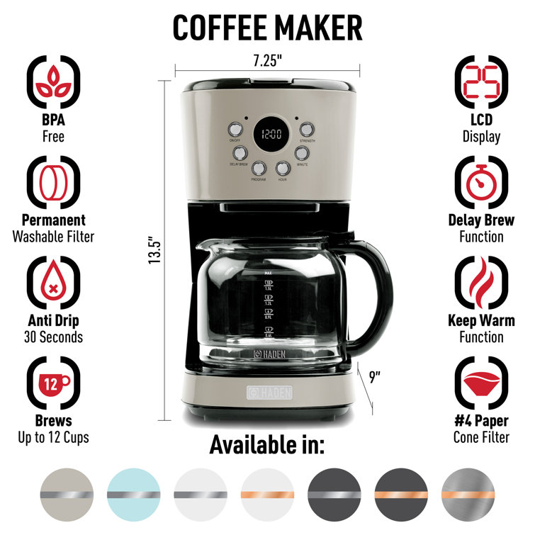 Retro Putty 12-Cup Programmable Coffee Maker with Strength Selector