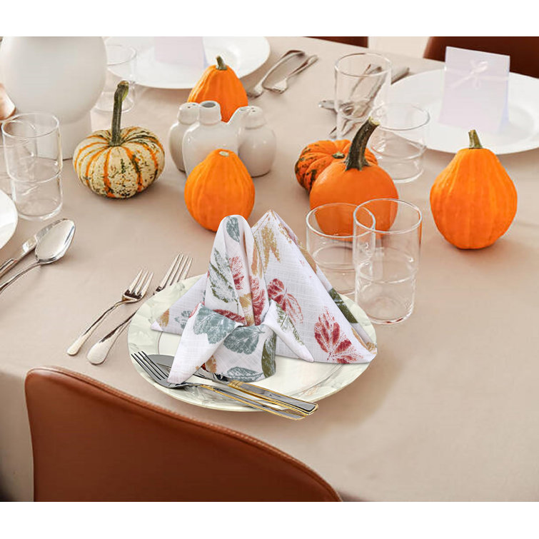 Stamped Leaves 100% Cotton Square Thanksgiving Napkins, Set of 6
