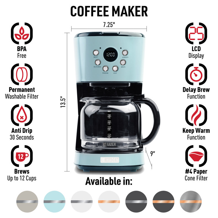 Turquoise Heritage 12-Cup Programmable Drip Coffee Maker with Strength Selector