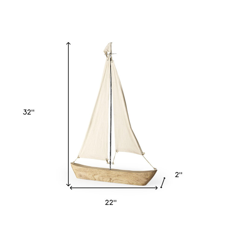 Medium Brown and Cream Polished Nautical Sailboat Accent
