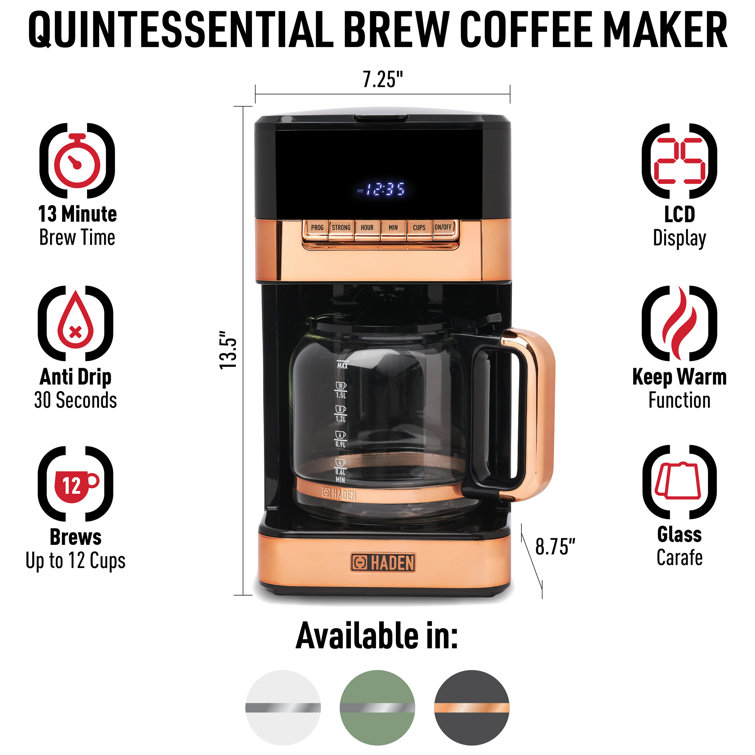 Haden Black and Copper 12-Cup Programmable Digital Coffee Maker