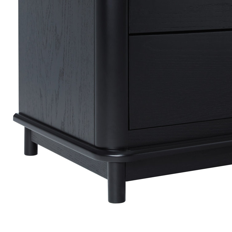Black Solid Wood 3-Drawer Nightstand with Gold Handles