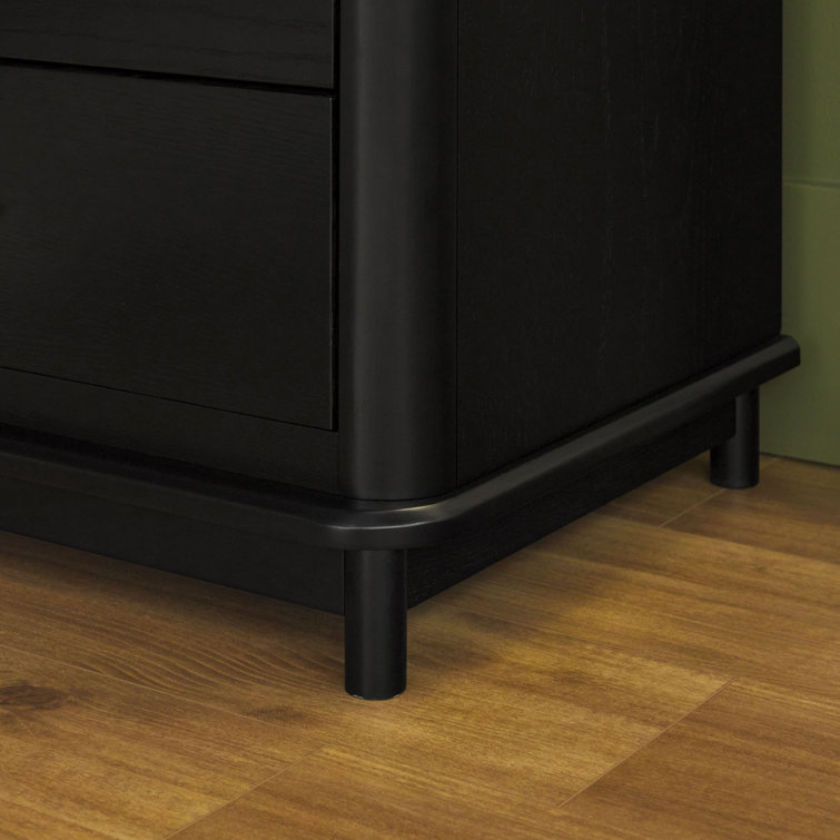 Black Solid Wood 3-Drawer Nightstand with Gold Handles