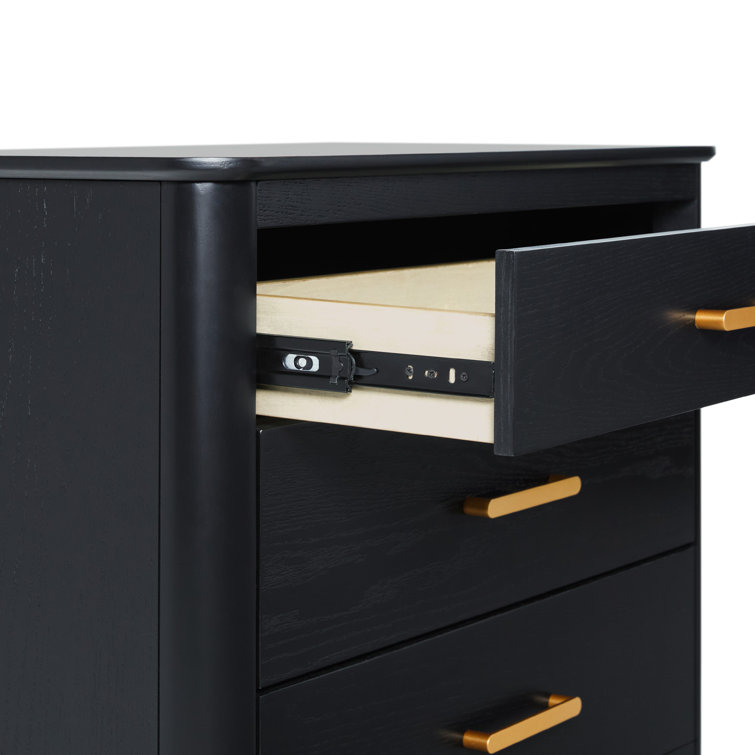 Black Solid Wood 3-Drawer Nightstand with Gold Handles