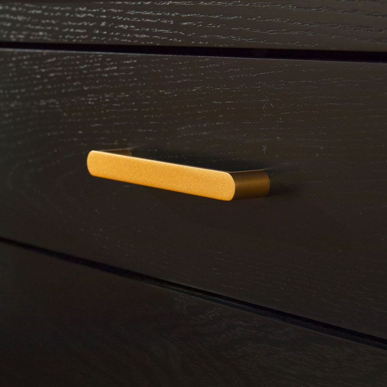 Black Solid Wood 3-Drawer Nightstand with Gold Handles