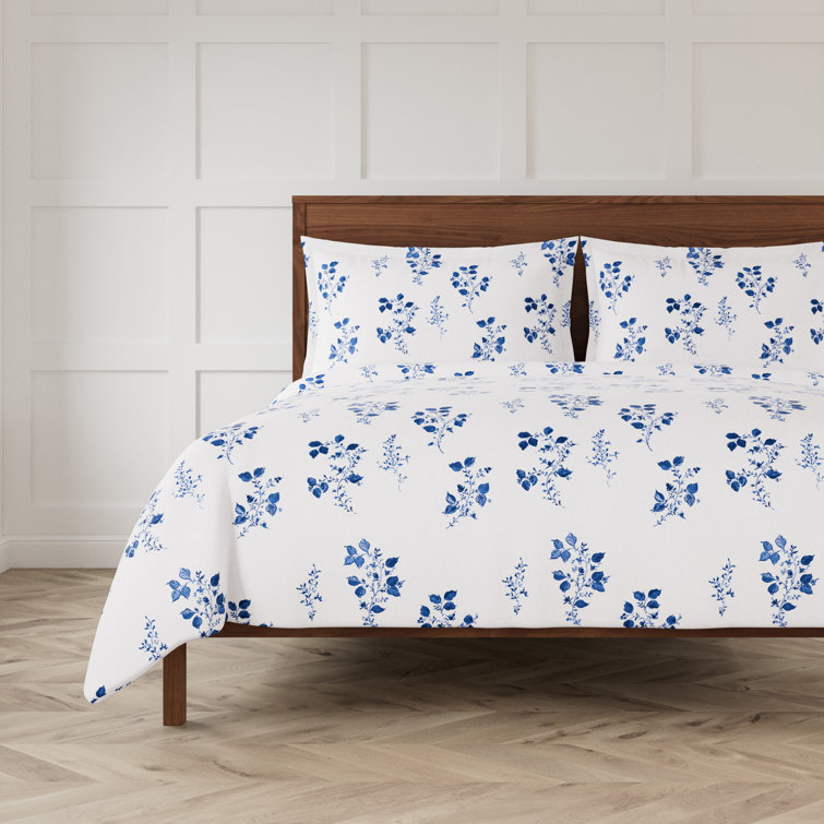 King White Cotton Embroidered Floral Duvet Cover Set