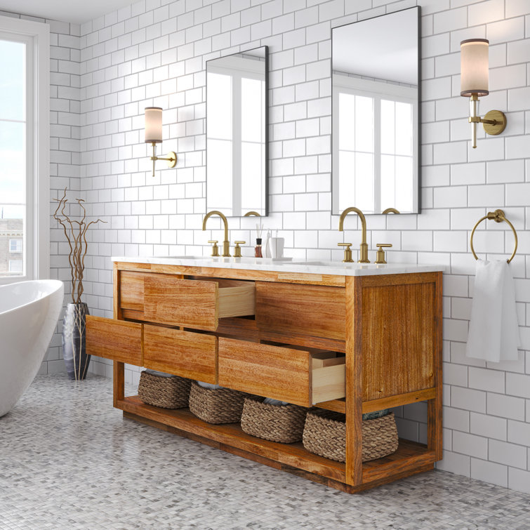 72'' Mango Wood Vanity with Carrara White Marble Top