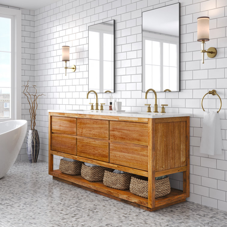 72'' Mango Wood Vanity with Carrara White Marble Top