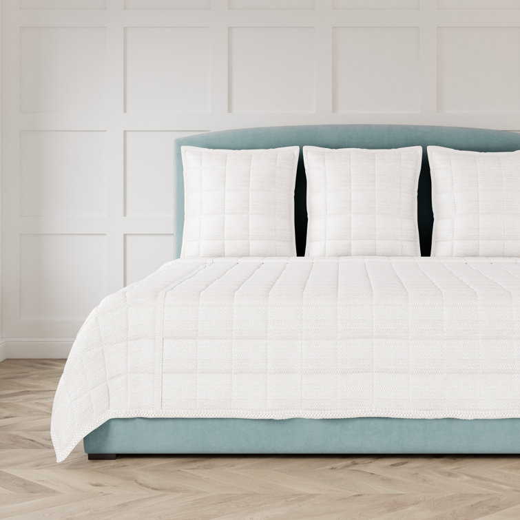 Contemporary Cream King Coverlet Set with Foil Abstract Embellishment