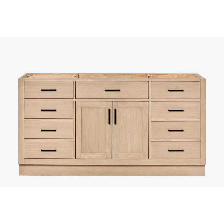 Hepburn 66" Medium Oak Freestanding Bathroom Vanity Base with Black Hardware