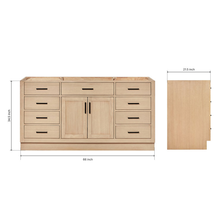 Hepburn 66" Medium Oak Freestanding Bathroom Vanity Base with Black Hardware