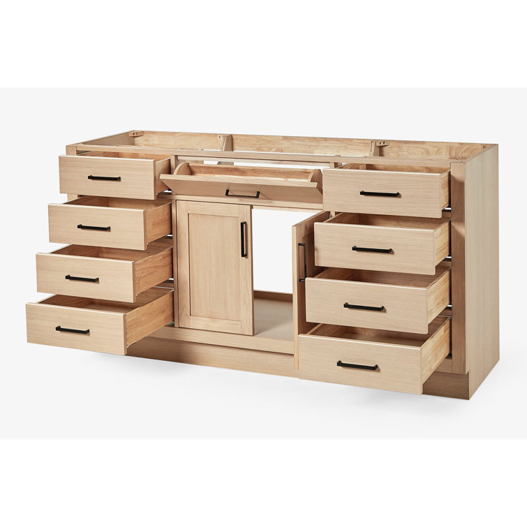 Hepburn 66" Medium Oak Freestanding Bathroom Vanity Base with Black Hardware