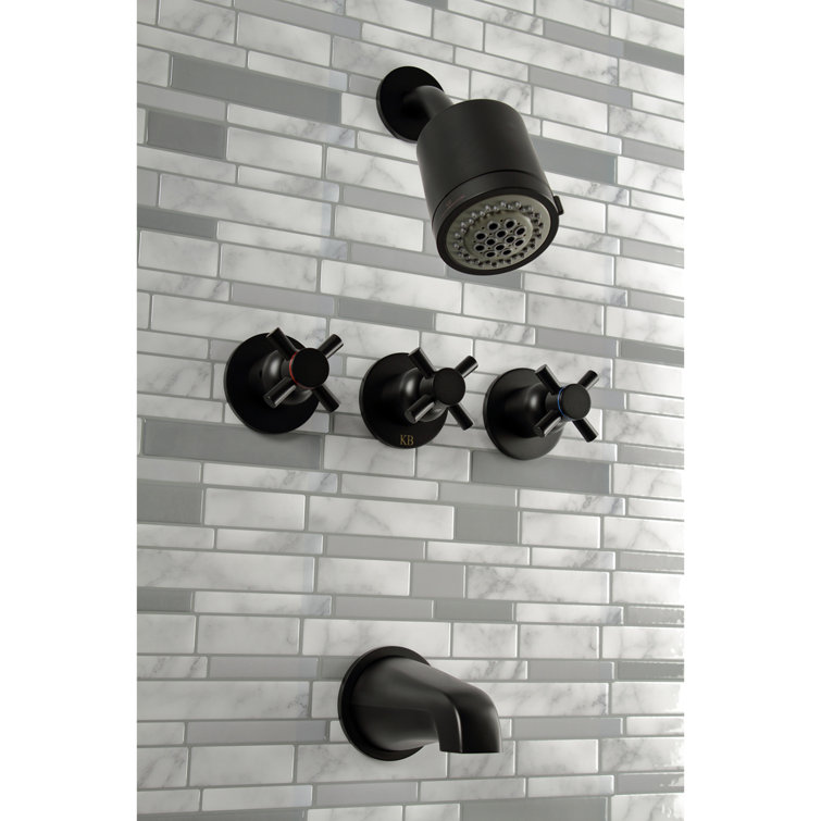 Matte Black Triple-Handle Wall Mounted Tub and Shower Faucet