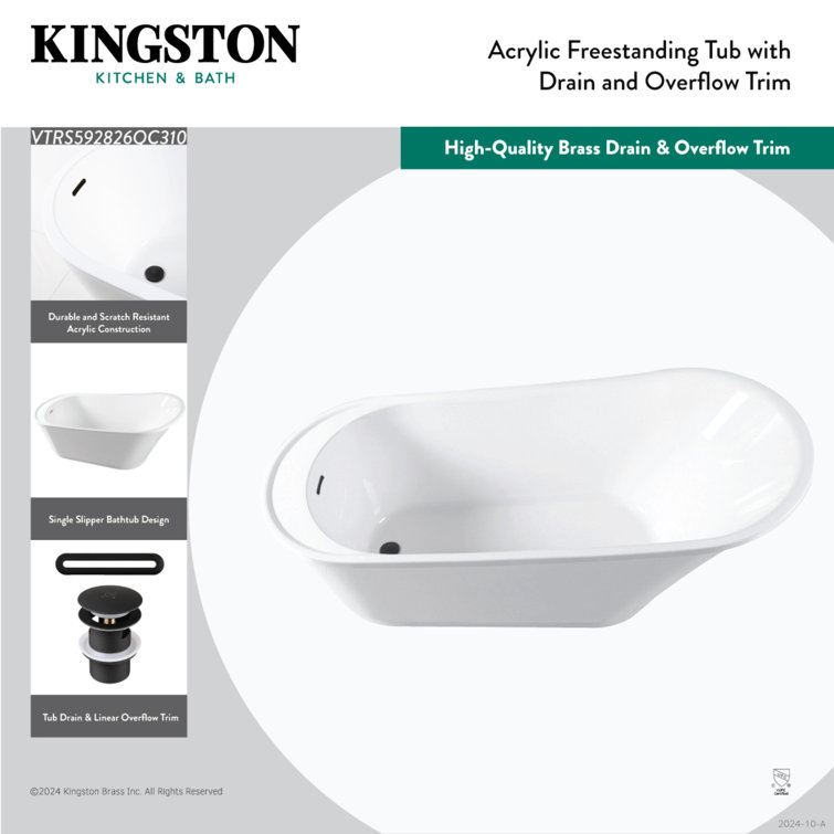 White Matte Black Acrylic Freestanding Soaking Bathtub