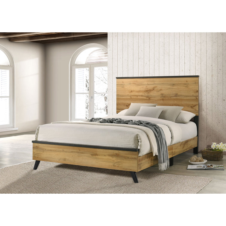 Kaywood Natural Pine and Beige Upholstered King Panel Bed