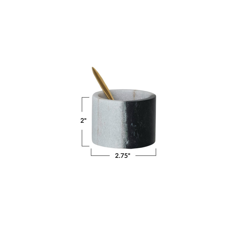 Black and White Marble Salt Cellar with Brass Spoon Set