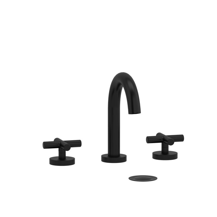 Elegant Black Metal Widespread Gooseneck Bathroom Faucet with Drain Assembly