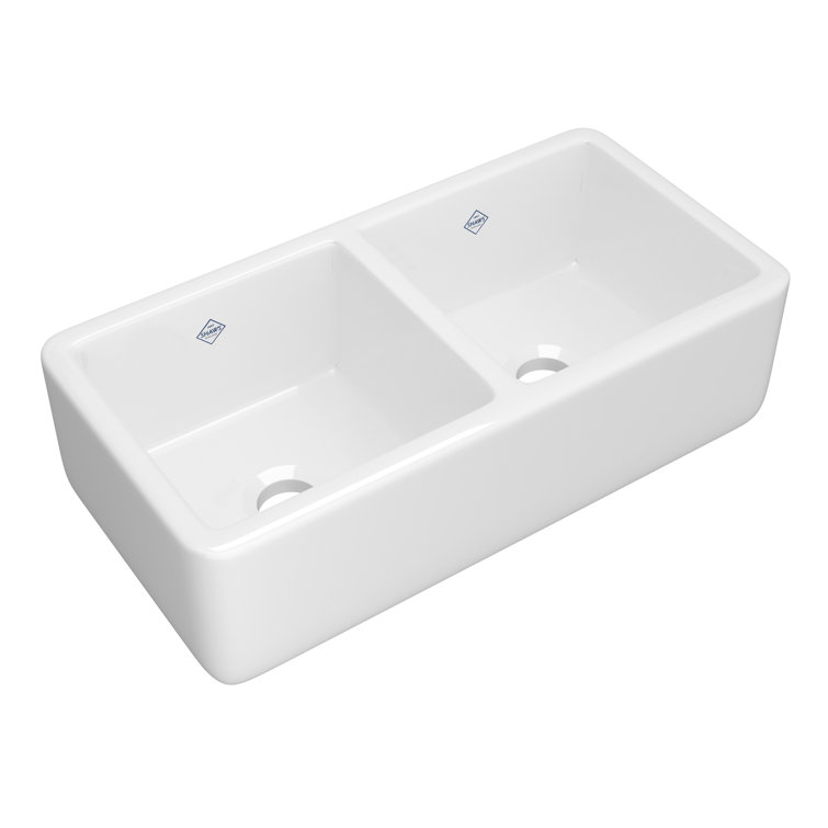 Lancaster 37" White Double Bowl Fireclay Farmhouse Sink