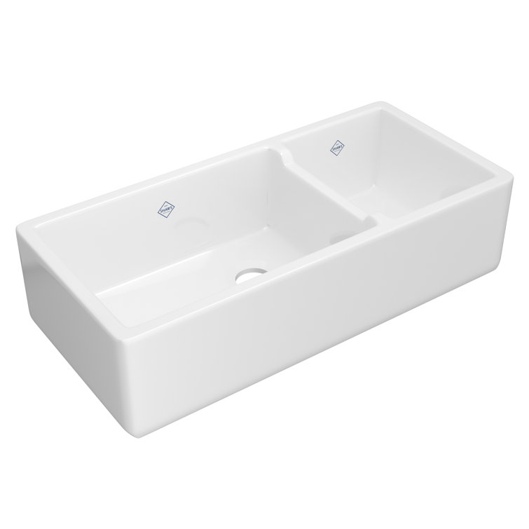Lancaster 40" Double Bowl White Fireclay Farmhouse Sink