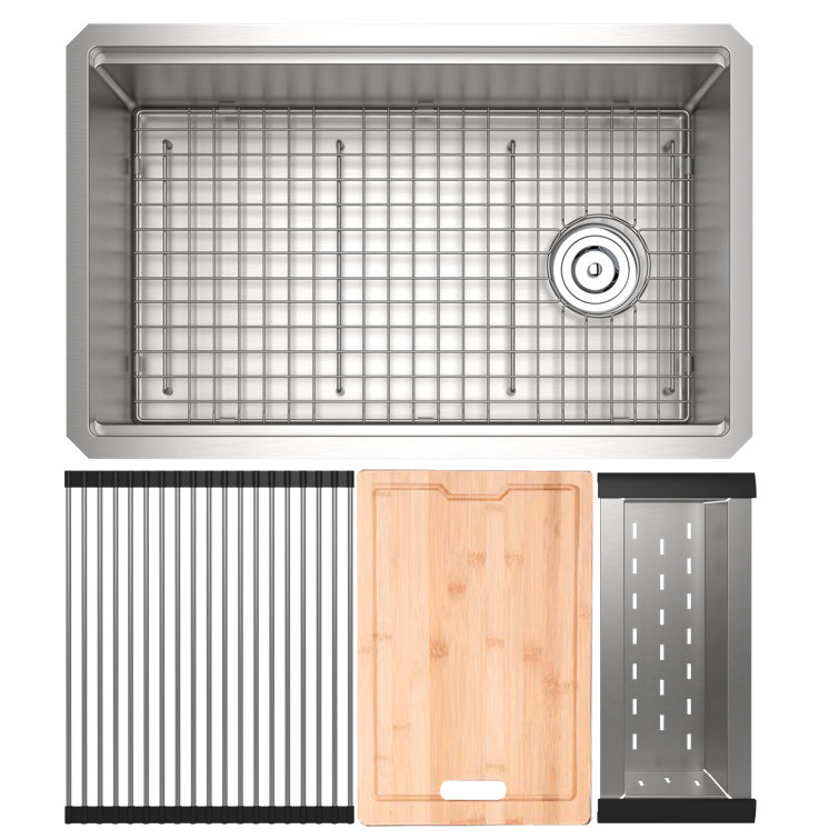 Culinario 30" Brushed Stainless Steel Undermount Kitchen Sink with Accessories
