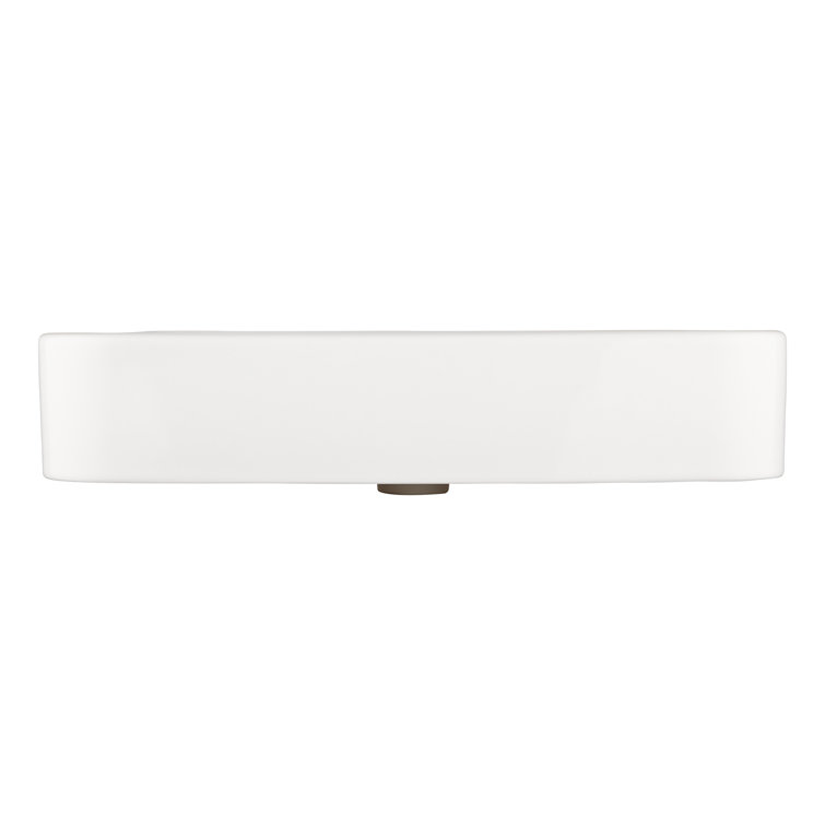 26'' White Ceramic Rectangular Wall-Mount Bathroom Sink with Overflow