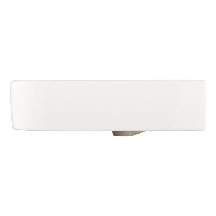 26'' White Ceramic Rectangular Wall-Mount Bathroom Sink with Overflow