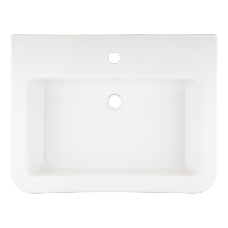 26'' White Ceramic Rectangular Wall-Mount Bathroom Sink with Overflow