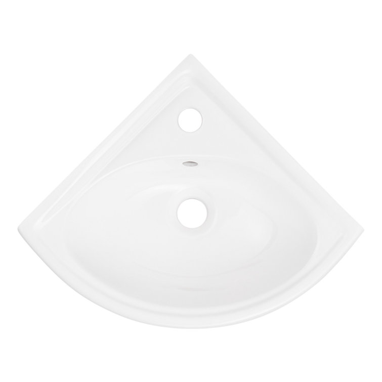 20" White Ceramic Corner Wall-Mount Bathroom Sink with Overflow