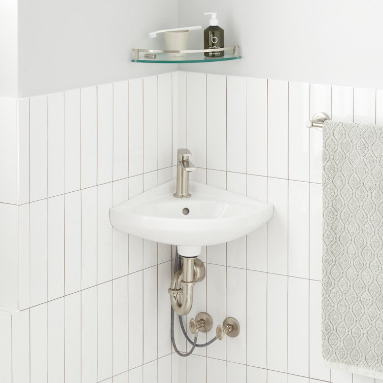 20" White Ceramic Corner Wall-Mount Bathroom Sink with Overflow