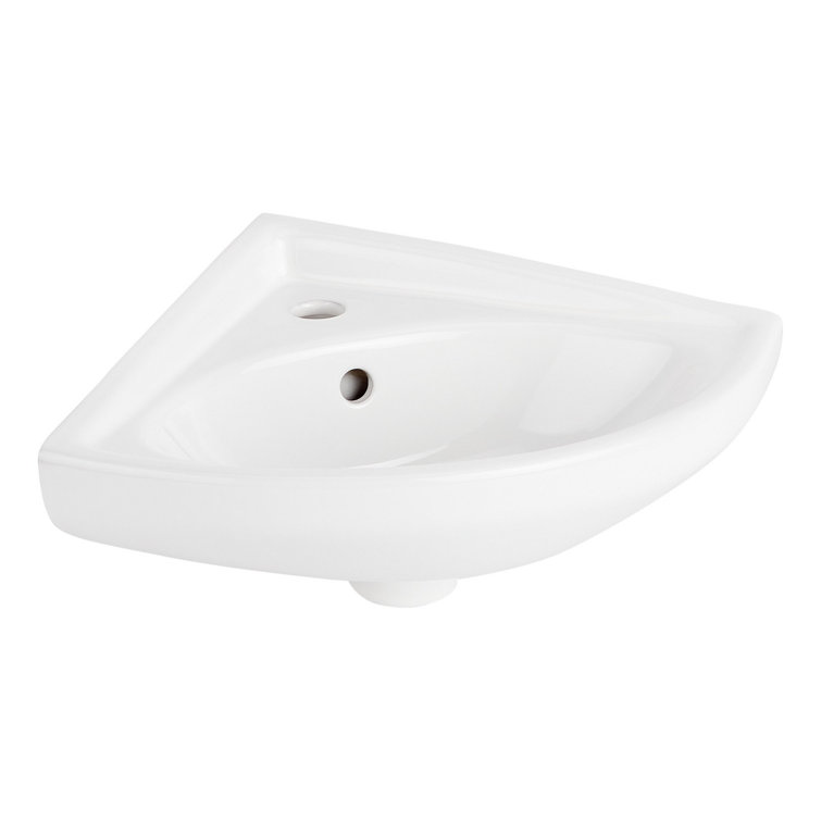 20" White Ceramic Corner Wall-Mount Bathroom Sink with Overflow