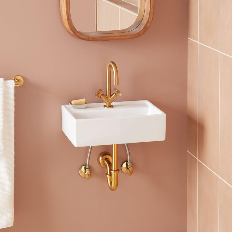 18" Kaisy White Porcelain Rectangular Wall Mount Bathroom Sink with Overflow