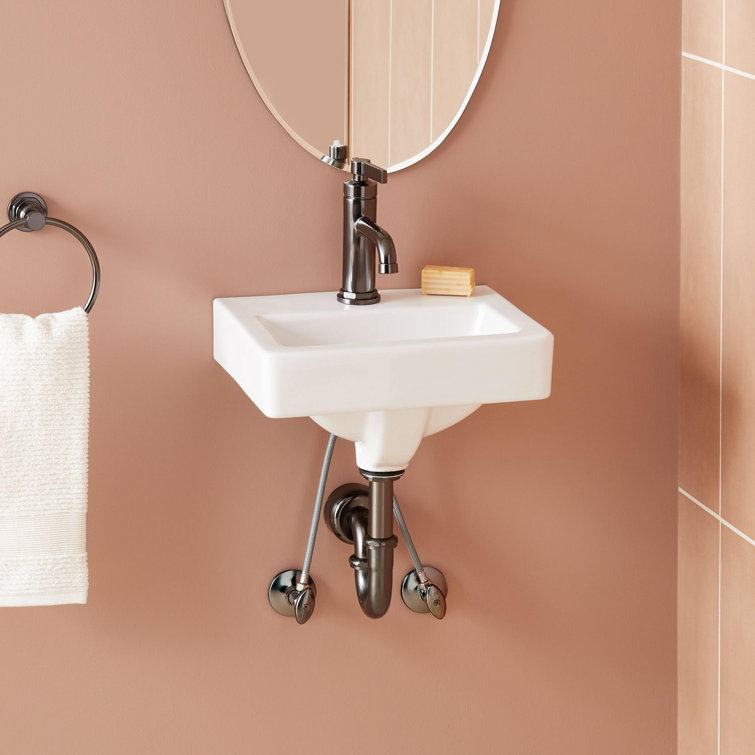 15'' White Ceramic Rectangular Wall Mount Bathroom Sink