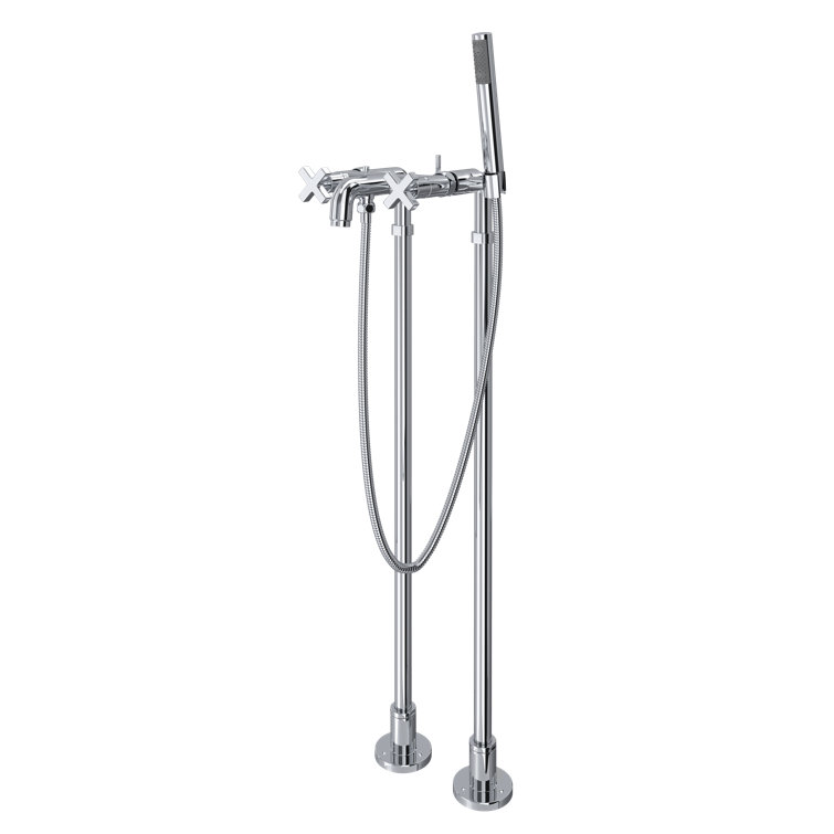 Polished Nickel Brass Floor Mounted Tub Faucet with Handshower