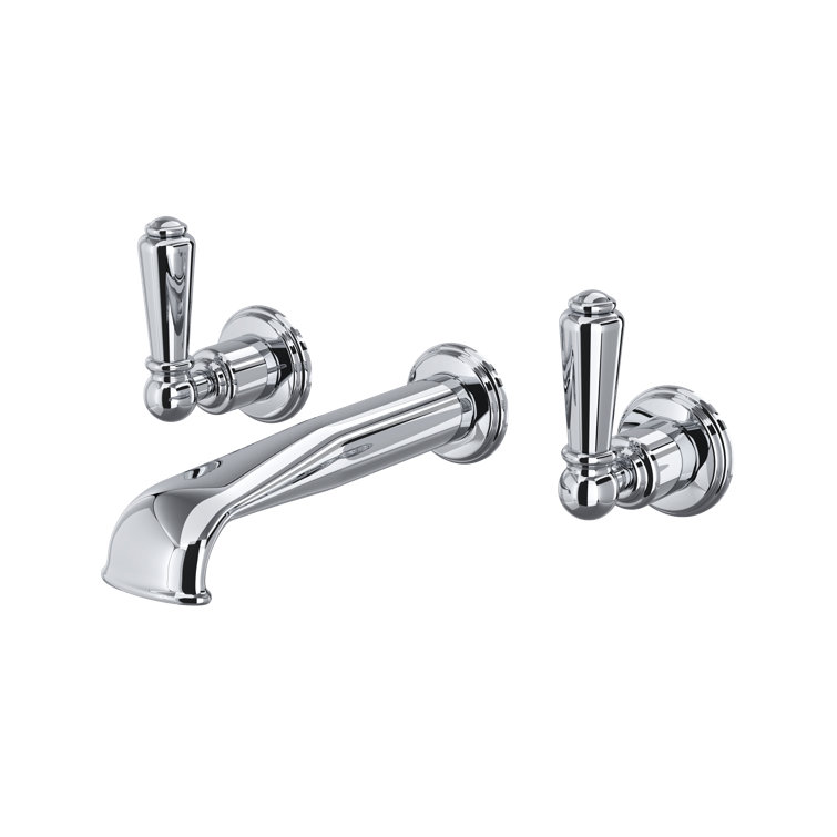 Edwardian Polished Nickel Wall Mounted Widespread Faucet